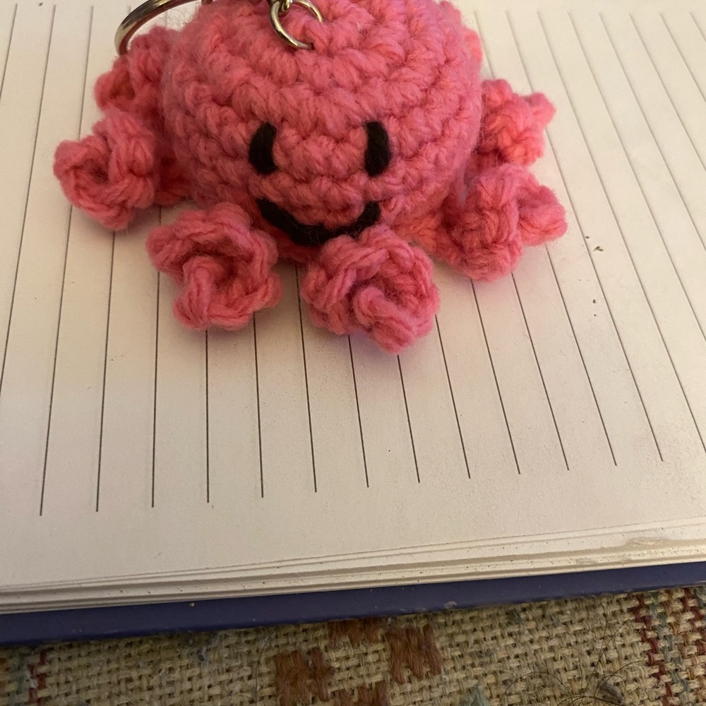 Pink Crochet Octopus Keychain